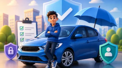 Young driver comparing car insurance premiums