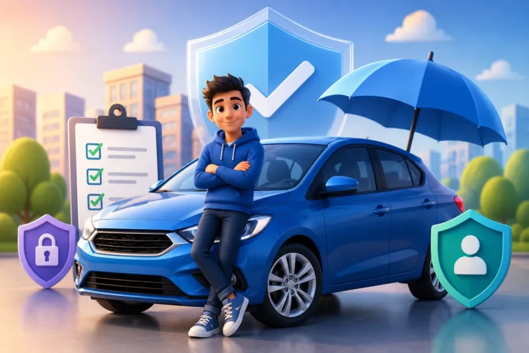Young driver comparing car insurance premiums