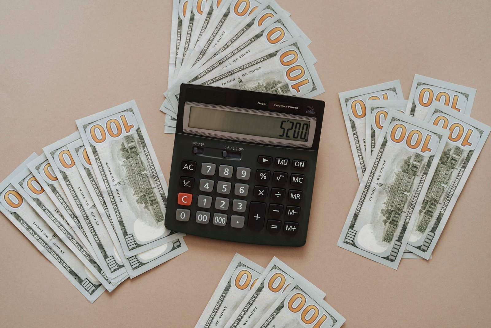 Money and calculator representing the cost of borrowing