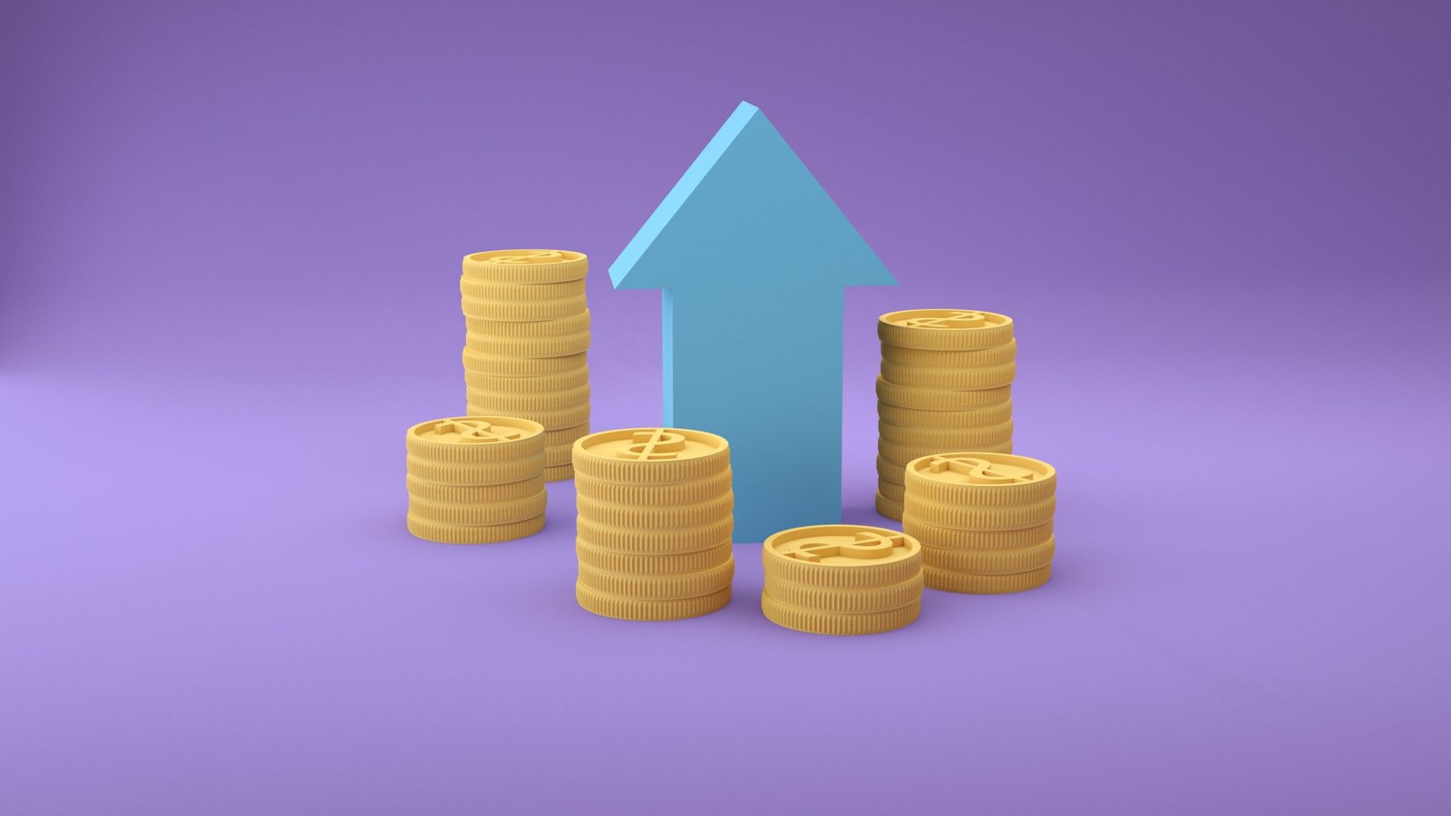 Stacks of coins with an upward arrow showing dividend portfolio growth